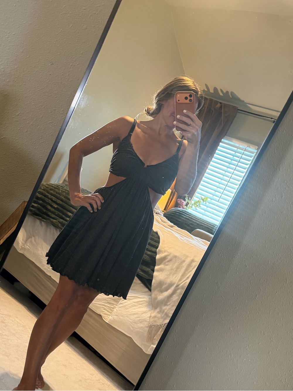 FP Beach Black Cutout Mini Dress with Adjustable Straps